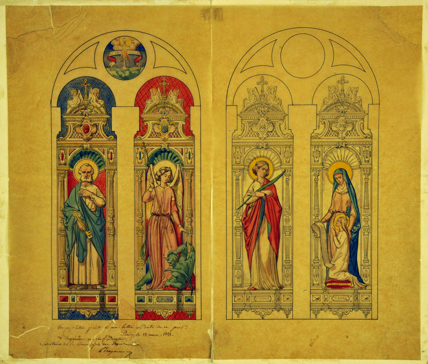 Dessins des vitraux pour la restauration de Cordouan