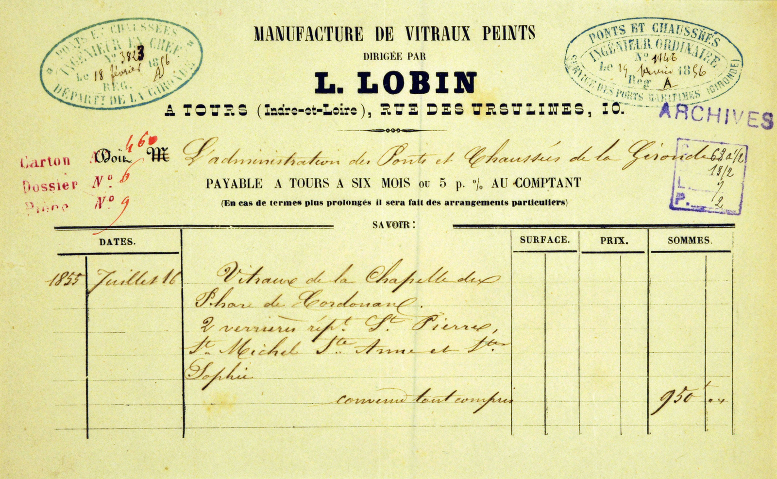 Bordereau des ateliers Lobin