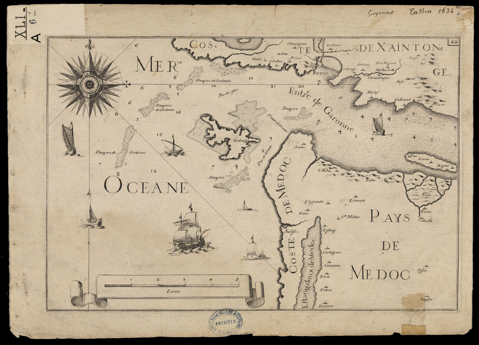 Carte de la Guyenne, Pays du Médoc, 1634