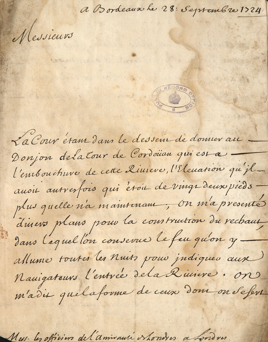 Lettre de l'intendant Boucher à l'amirauté anglaise, 1724