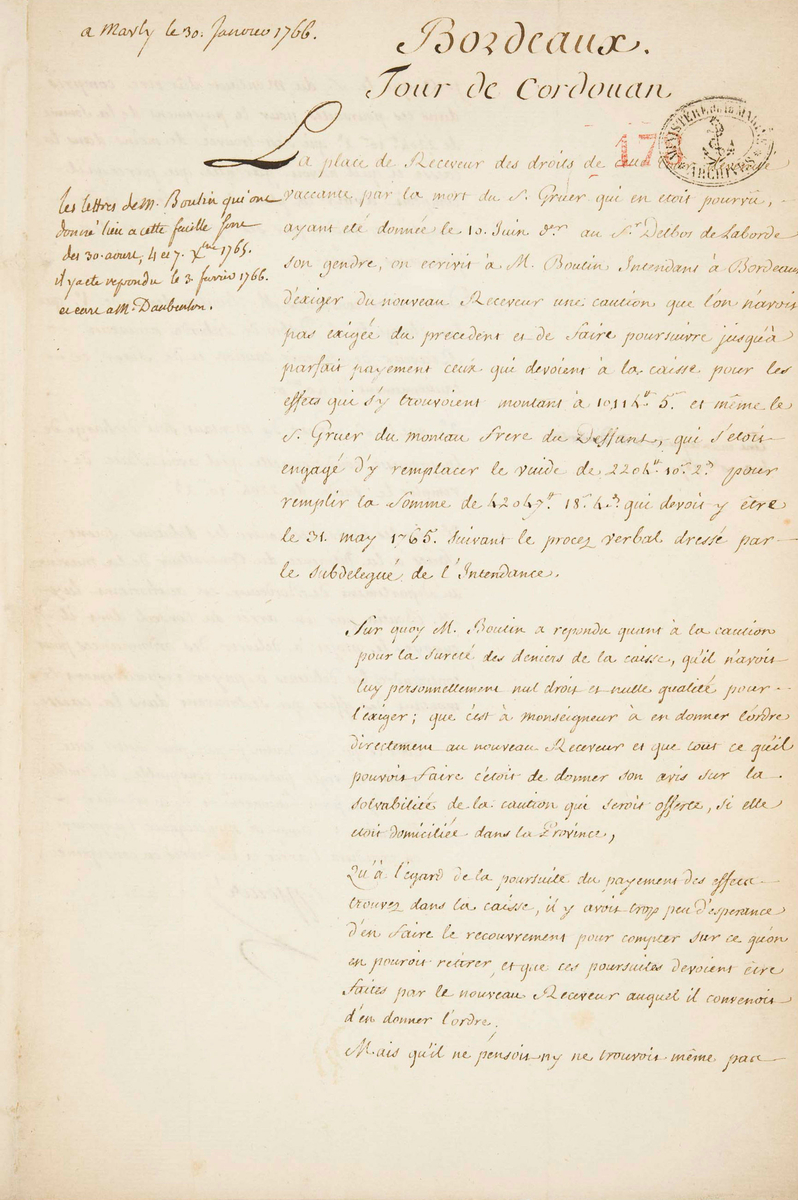 A la mort du sieur Gruer, un autre receveur des droits de la tour de Cordouan est nommé (1) © SCN Archives Nationales - Carole BAUER