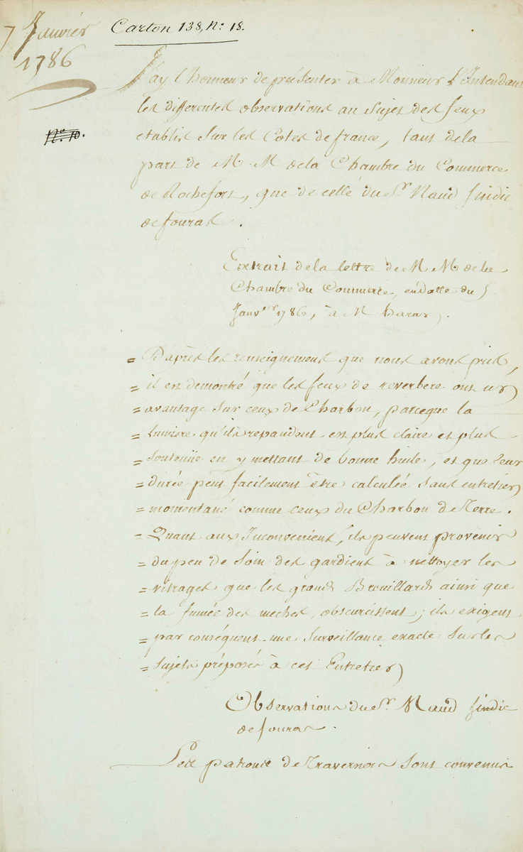 Lettre de la chambre de commerce de Rochefort