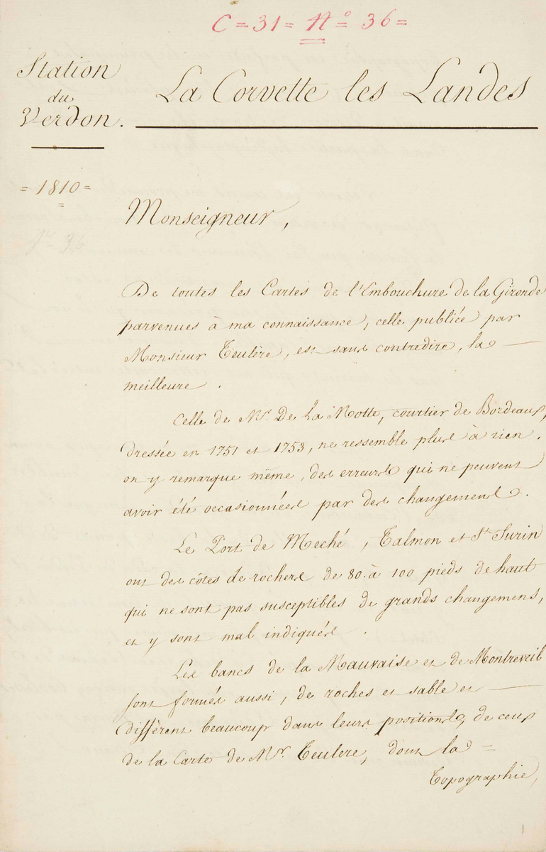 Lettre déclarant que les cartes de Teulère sont les plus fiables, 1810.