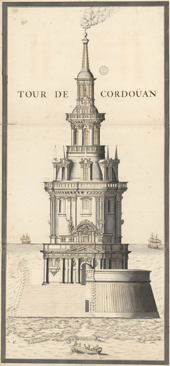 Élévation et coupe de la tour de Cordouan, archives centrales du département marine à Vincennes