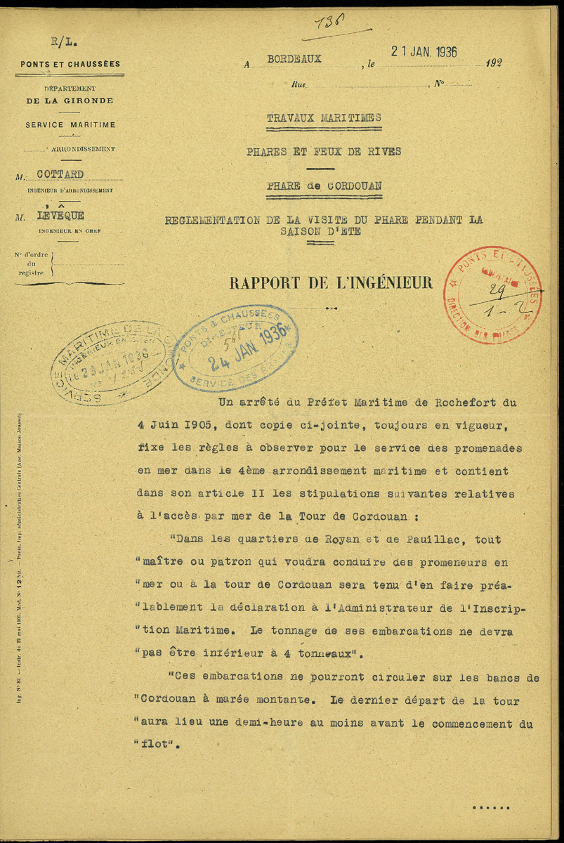 Rapport de l'ingénieur des Ponts et Chaussées, janvier 1936