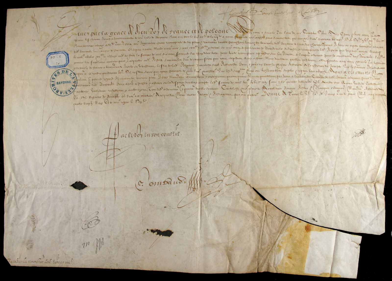 Lettre d'Henri III, 1580