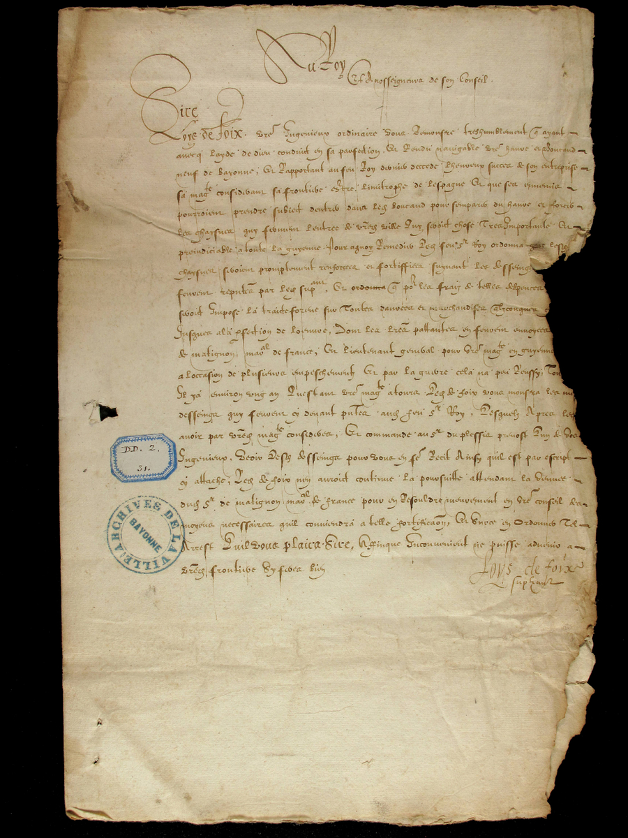 Rapport au Roi par Louis de Foix.