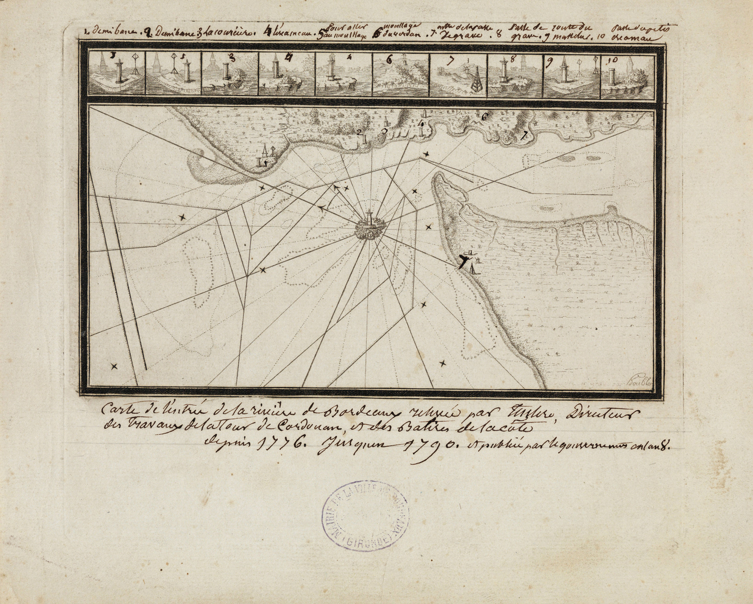 Croquis préparatoire à la carte de l'entrée de la rivière de Bordeaux, Teulère