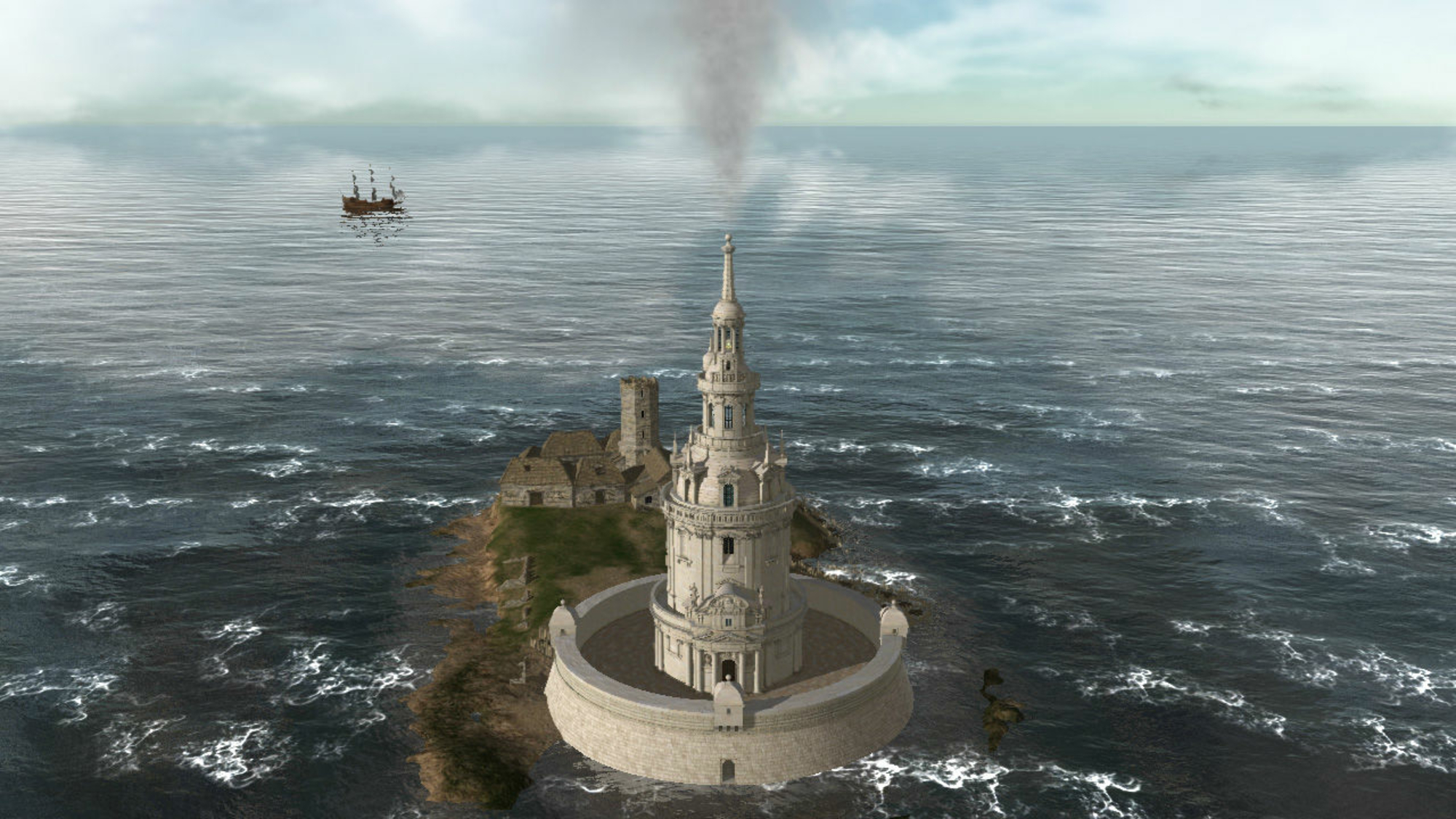 Restitution du phare de Cordouan en 1611, lors de son allumage. Dassault Systèmes / Emissive © Ministère de la Culture / Ministère de l'Écologie